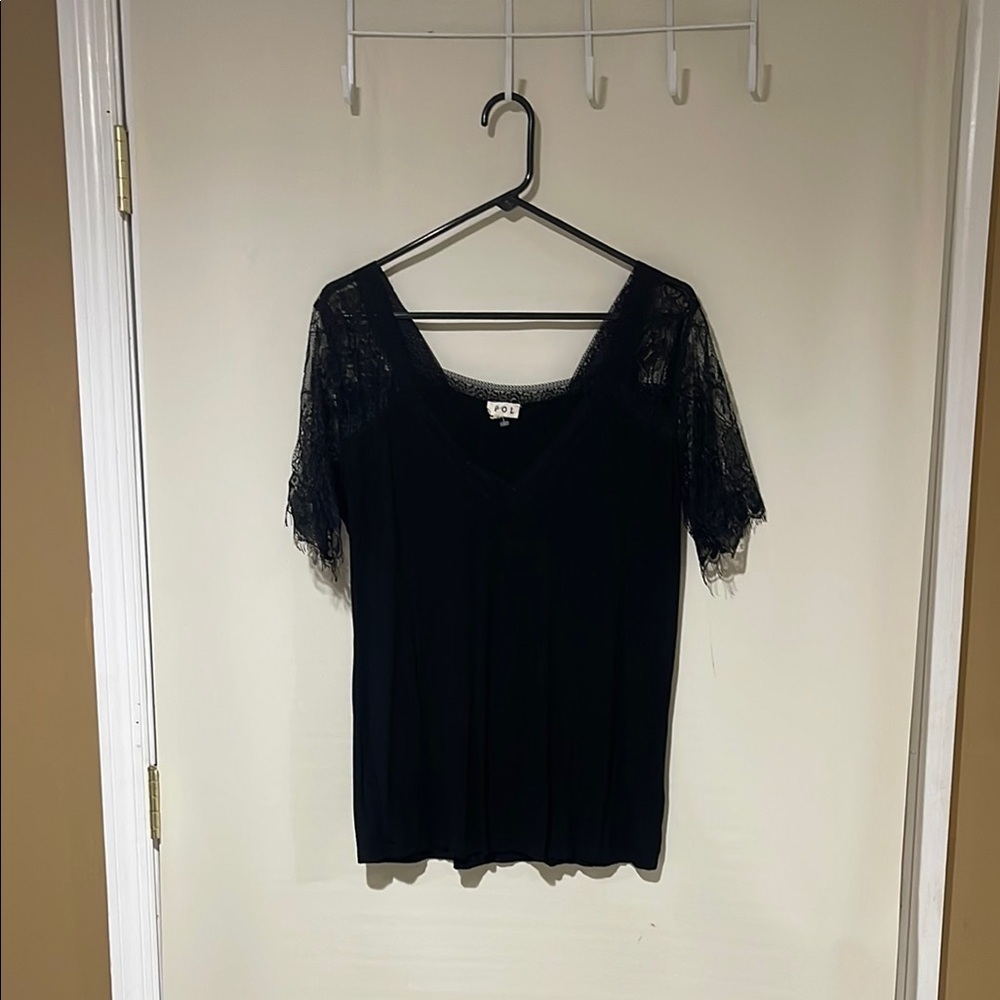 POL Black Lace Sleeve Top